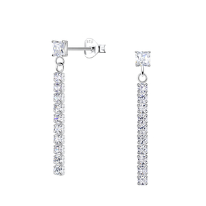 Silver Square Stud Earrings with Hanging Tennis Chain20531