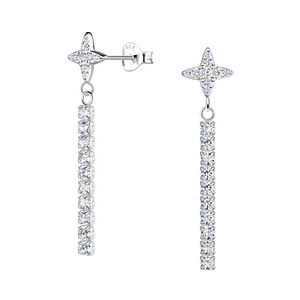 Silver Star Stud Earrings with Hanging Tennis Chain20535