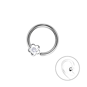 Silver Flower Helix Hoop20669