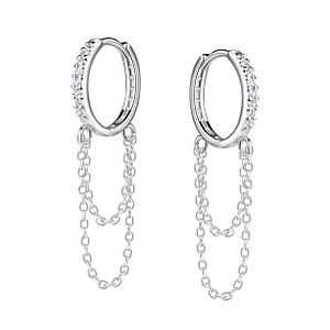 Silver Eternity Huggie Earrings with Hanging Chain20612