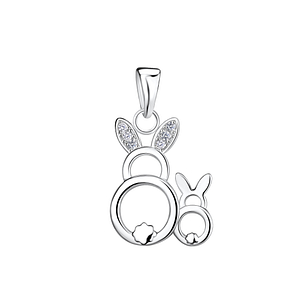 Silver Mom and Baby Rabbit Pendant21394