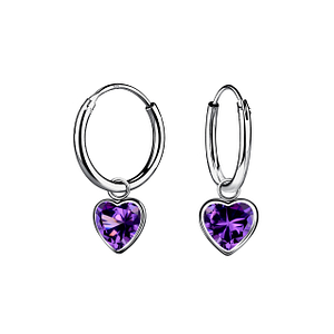 6mm Heart Cubic Zirconia Silver Charm Hoop Earrings21608