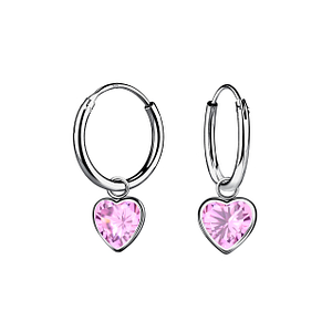 6mm Heart Cubic Zirconia Silver Charm Hoop Earrings21608