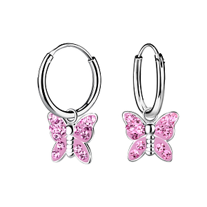 Silver Butterfly Crystal Charm Hoop Earrings21621
