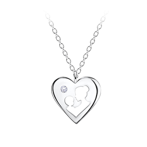 Silver Mother and Baby Heart Necklace21663