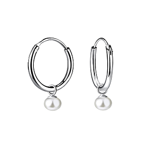 4mm Fresh Water Pearl Silver Charm Hoop Earrings21926