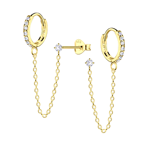 12mm Silver Huggie with 2mm Round Cubic Zirconia Stud Earrings22006