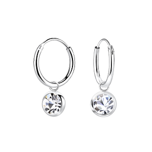 5mm Crystal Silver Solitaire Charm Hoop Earrings22263
