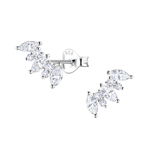 Silver Marquise Stones Curved Stud Earrings 22437