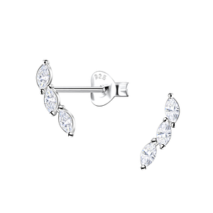 Silver Marquise Curved Stud Earrings 22442