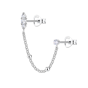 Silver Double Stud Earrings with Ball Chain22482