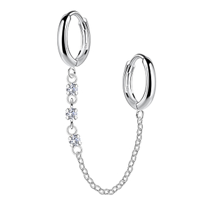 Silver Double Huggie Earrings with Chain22591