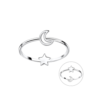 Silver Double Sided Moon and Star Ring22834