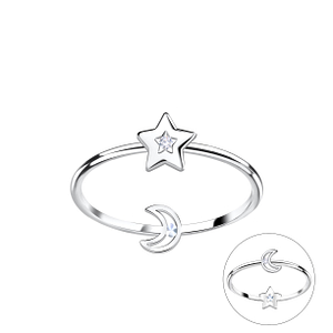 Silver Double Sided Moon and Star Ring22841