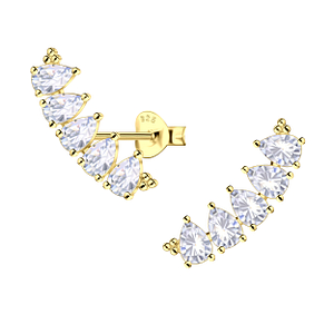 Silver Geometric Curved Stud Earrings 23011