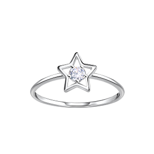 Silver Outline Star Ring With Stone23327