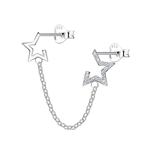 Silver Star Stud Earrings with Chain 23559
