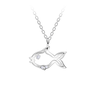 Silver Fish Outline Necklace23721