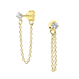 3mm Round Cubic Zirconia Silver Stud Earrings with Chain23840