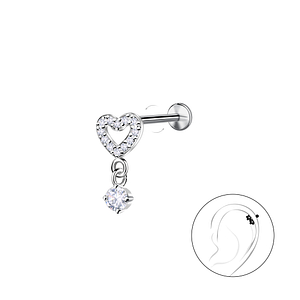 Silver Heart with Hanging Stone with Titanium Labret23968