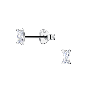 2x4mm Baguette Cubic zirconia Silver Stud Earrings23951