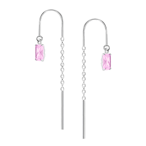 3x5mm Baguette Cubic Zirconia Silver Thread Through Earrings24009