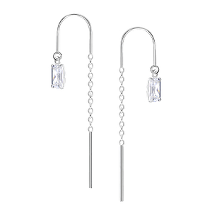 3x5mm Baguette Cubic Zirconia Silver Thread Through Earrings24009