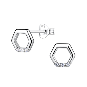 Silver Hexagon Stud Earrings24077
