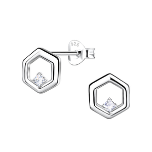Silver Hexagon Stud Earrings24086