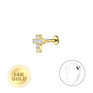 14K Solid Gold - Cross Labret with 3mm Disc24670