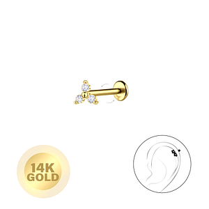 14K Solid Gold - Flower Labret with 3mm Disc24677