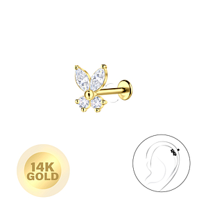 14K Solid Gold - Butterfly Labret with 3mm Disc24683