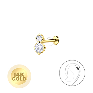 14K Solid Gold - Geometric Labret with 3mm Disc24687