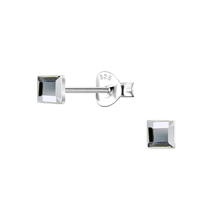 3mm Square Glass Silver Stud Earrings24726