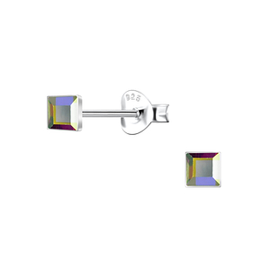3mm Square Glass Silver Stud Earrings24726