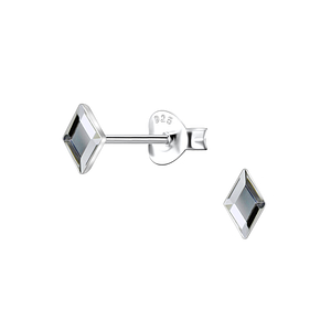 3x5mm Diamond Shaped Glass Silver Stud Earrings24731