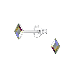 3x5mm Diamond Shaped Glass Silver Stud Earrings24731