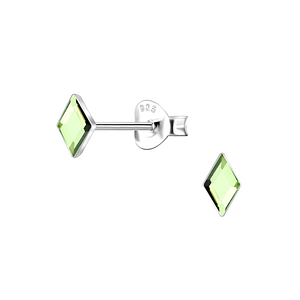 3x5mm Diamond Shaped Glass Silver Stud Earrings24731