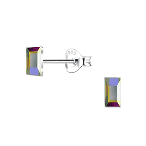 2x5mm Rectangle Crystal Silver Stud Earrings24734