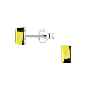 2x5mm Rectangle Crystal Silver Stud Earrings24734