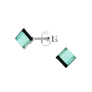 4mm Square Glass Silver Stud Earrings24735