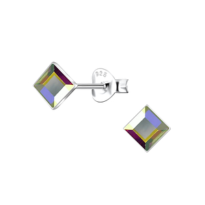 4mm Square Glass Silver Stud Earrings24735