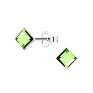 4mm Square Glass Silver Stud Earrings24735