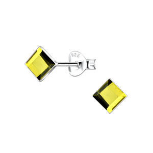 4mm Square Glass Silver Stud Earrings24735