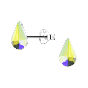 5x8mm Teardrop Glass Silver Stud Earrings 24739