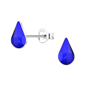 5x8mm Teardrop Glass Silver Stud Earrings 24739