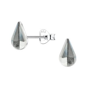 5x8mm Teardrop Glass Silver Stud Earrings 24739