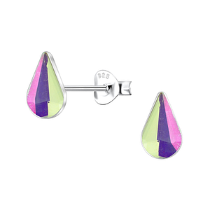 5x8mm Teardrop Glass Silver Stud Earrings 24739