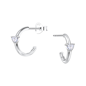 Silver Heart Half Hoop Stud Earrings24893