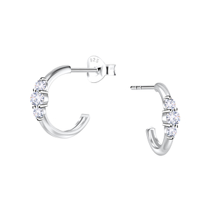 Silver Geometric Half Hoop Stud Earrings24894